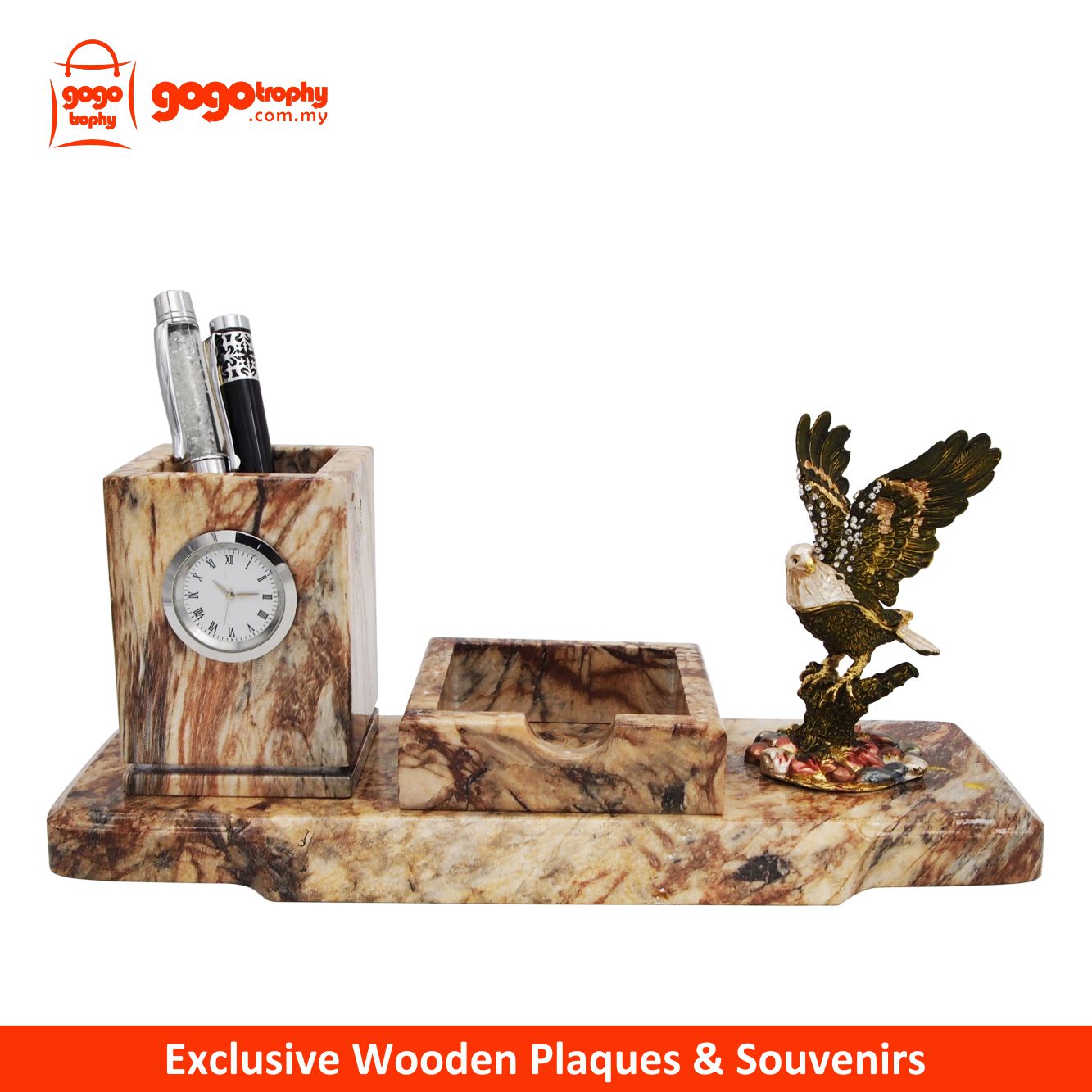 7206 Exclusive Wooden Penholder with Clock & Eagle (without Pen)